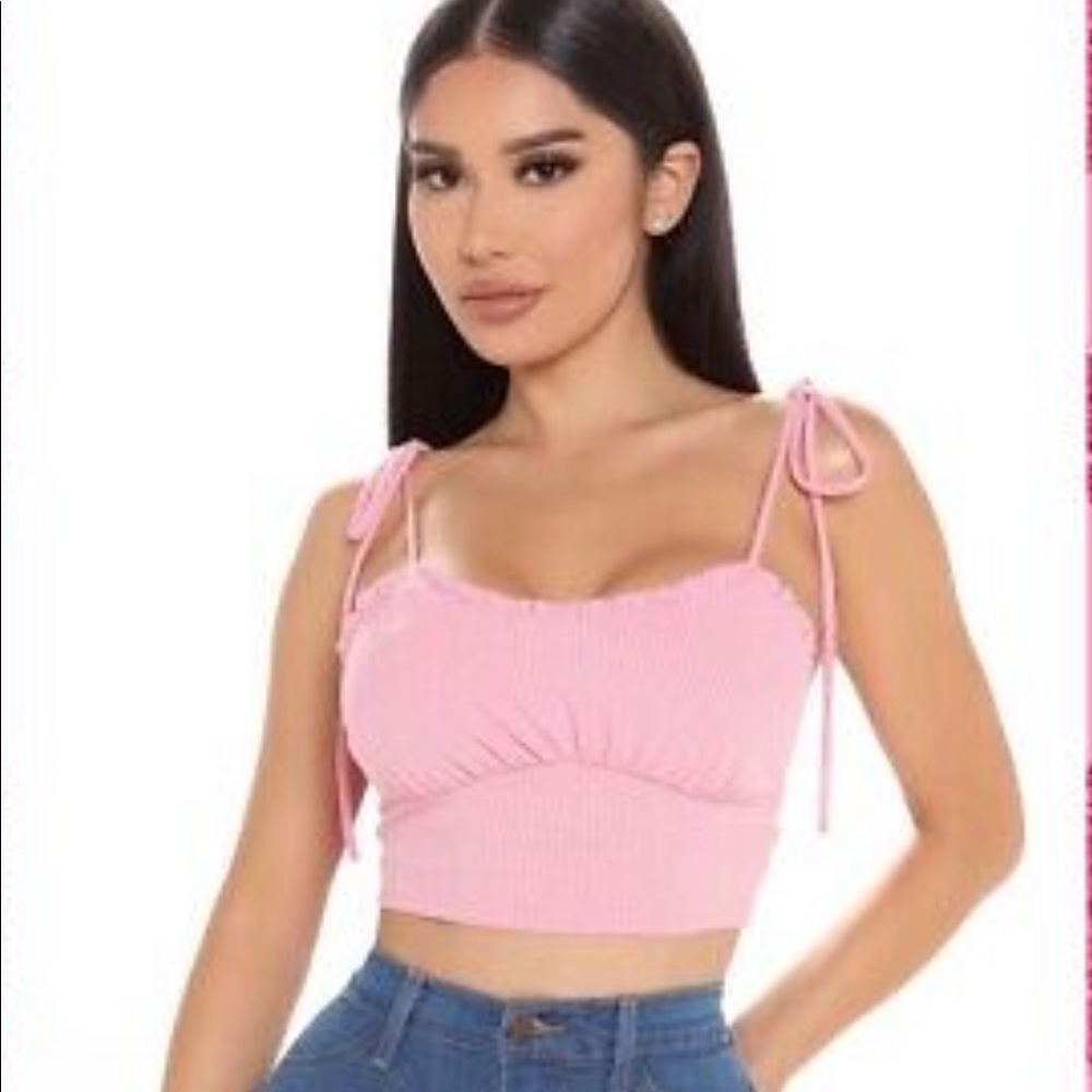 Fashion Nova Pink Be Crop Top with Tie Shoulders